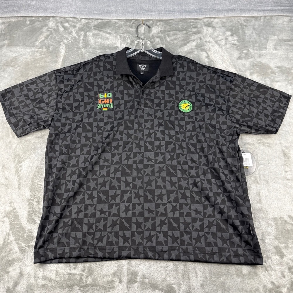 Billabong Polo Shirt Mens Large Black Star Surf Club SS Polo Black Pattern NEW